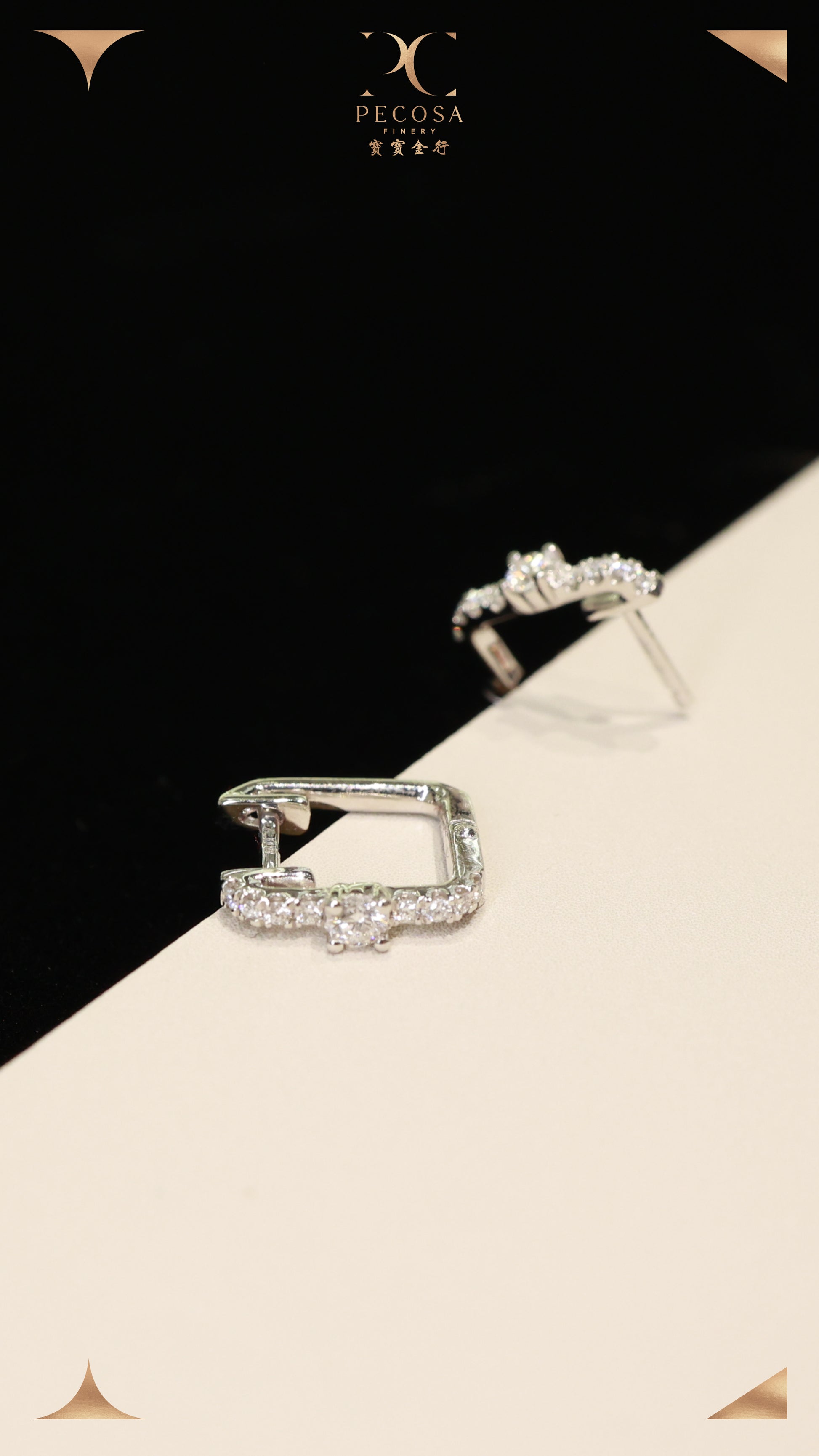 Corner 18KW Diamond Hoops Earrings